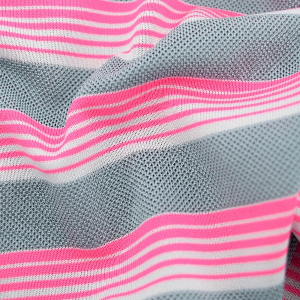 Nike Golf Mens S Polo Pink Gray Striped Tour Performance Dri Fit Stretch Shirt‎